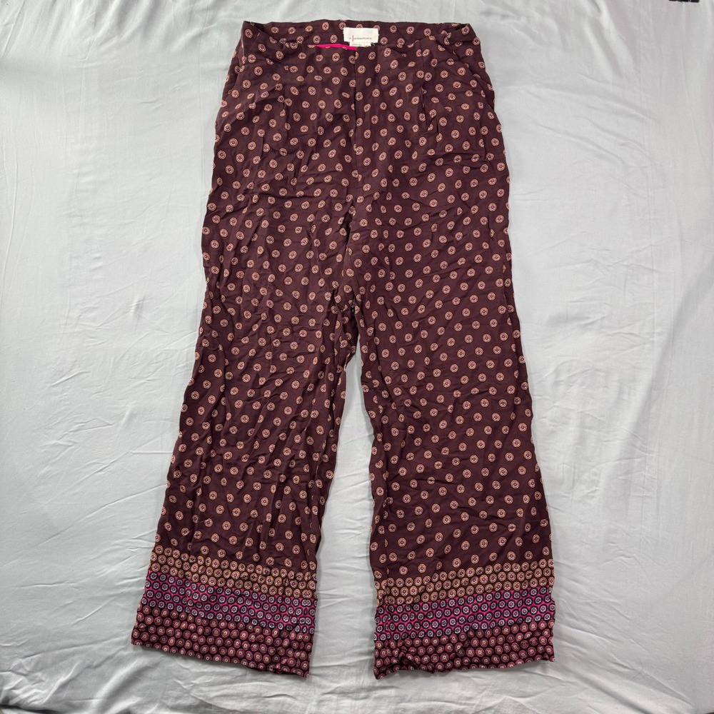 Anthropologie Marsden Wide Leg Pants Womens 10 Burgundy Geometric AOP Boho